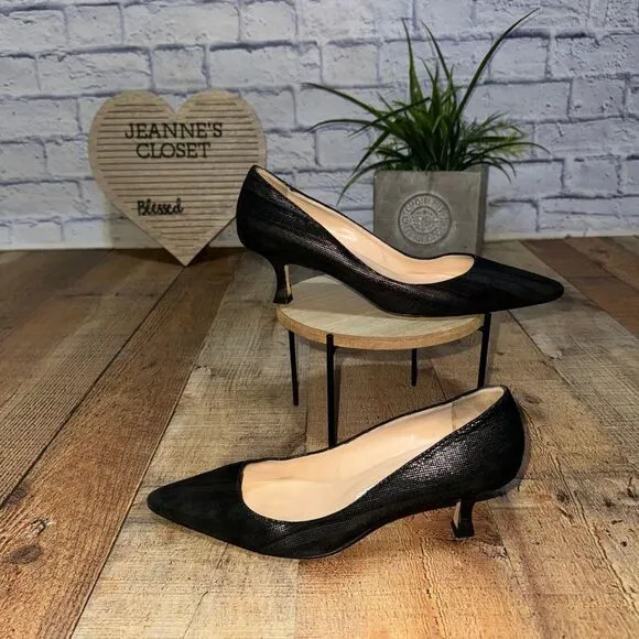 Manolo blahnik black kitten heel pointed toe pumps