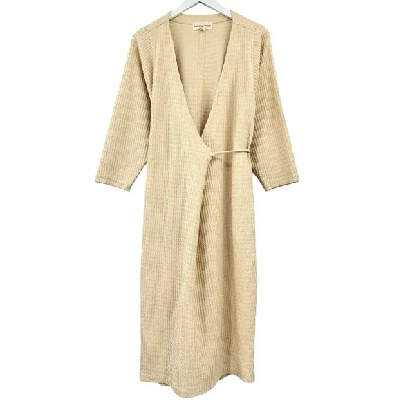 Mara Hoffman Tiffany Wrap Dress - Cream Ivory Waffle Texture Midi Dress sz M