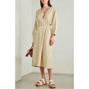 Mara Hoffman Tiffany Wrap Dress - Cream Ivory Waffle Texture Midi Dress sz M