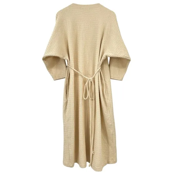Mara Hoffman Tiffany Wrap Dress - Cream Ivory Waffle Texture Midi Dress sz M