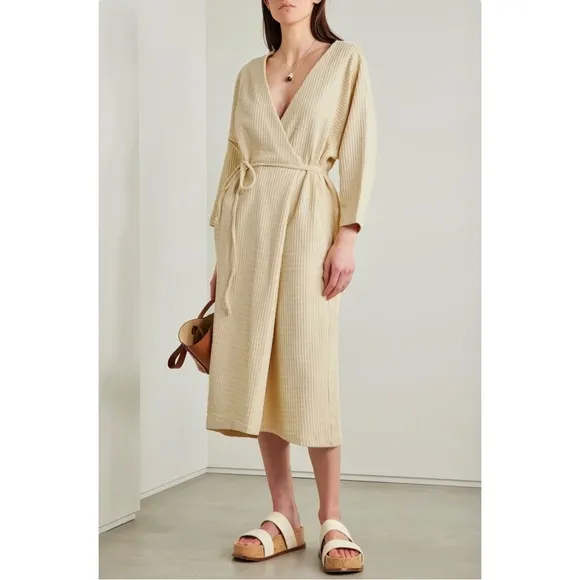 Mara Hoffman Tiffany Wrap Dress - Cream Ivory Waffle Texture Midi Dress sz M