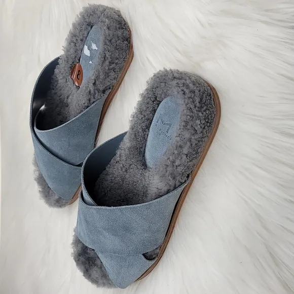 Marc Fisher Ltd Canna Cozy Slide Slip On Mules Gray Suede