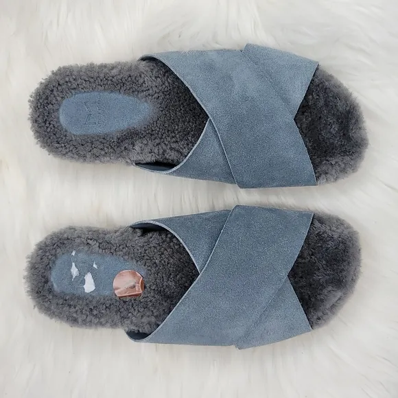 Marc Fisher Ltd Canna Cozy Slide Slip On Mules Gray Suede
