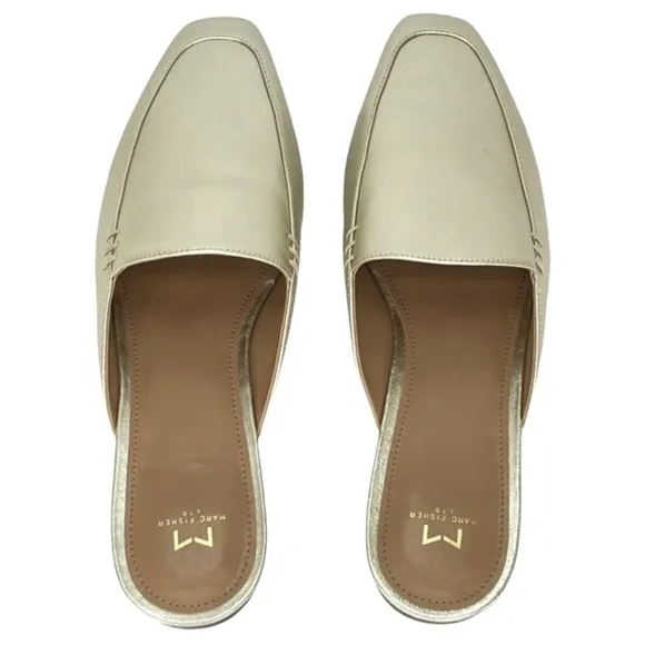 Marc Fisher LTD Pam Gold Leather Metallic Leather Womens Flat Mules Size 6M