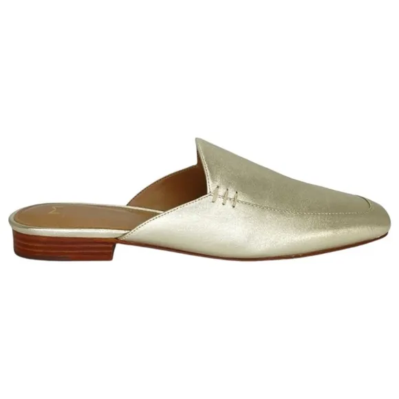 Marc Fisher LTD Pam Gold Leather Metallic Leather Womens Flat Mules Size 6M