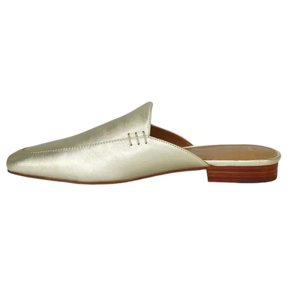 Marc Fisher LTD Pam Gold Leather Metallic Leather Womens Flat Mules Size 6M