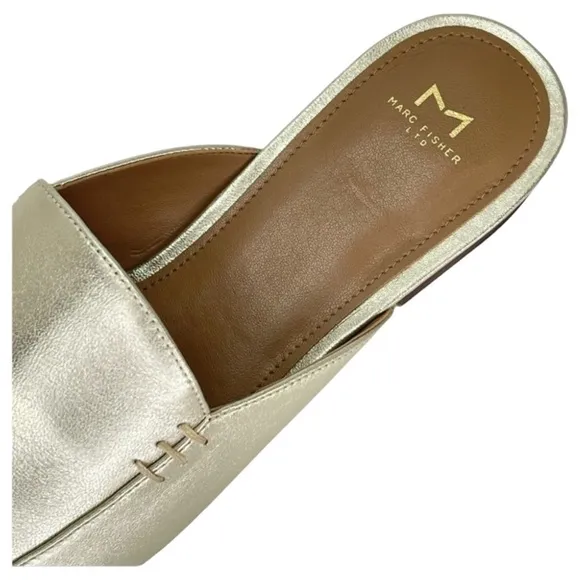 Marc Fisher LTD Pam Gold Leather Metallic Leather Womens Flat Mules Size 6M