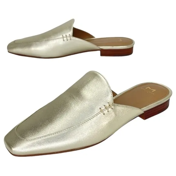 Marc Fisher LTD Pam Gold Leather Metallic Leather Womens Flat Mules Size 6M