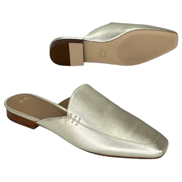 Marc Fisher LTD Pam Gold Leather Metallic Leather Womens Flat Mules Size 6M