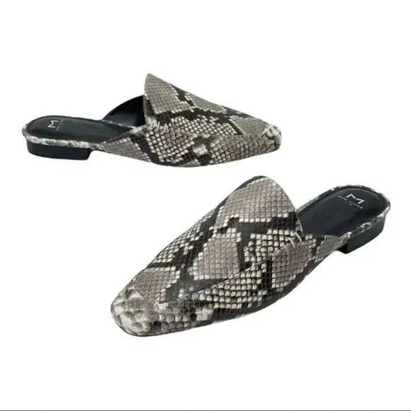 Marc Fisher LTD Pam2 Snake Embossed Leather Womens Flat Mules