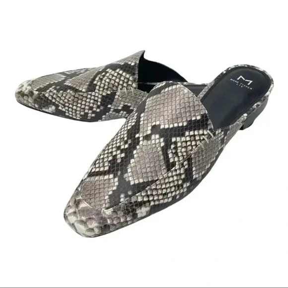 Marc Fisher LTD Pam2 Snake Embossed Leather Womens Flat Mules