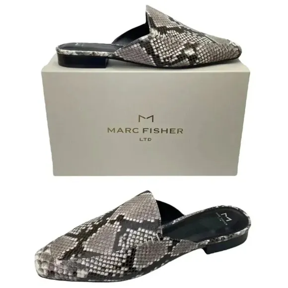 Marc Fisher LTD Pam2 Snake Embossed Leather Womens Flat Mules