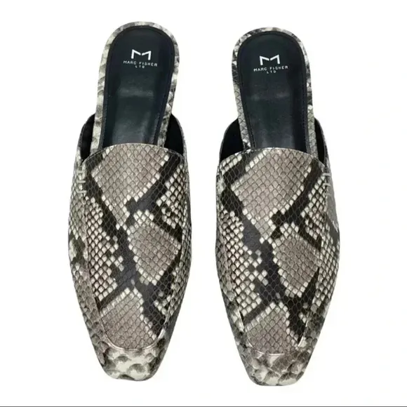 Marc Fisher LTD Pam2 Snake Embossed Leather Womens Flat Mules