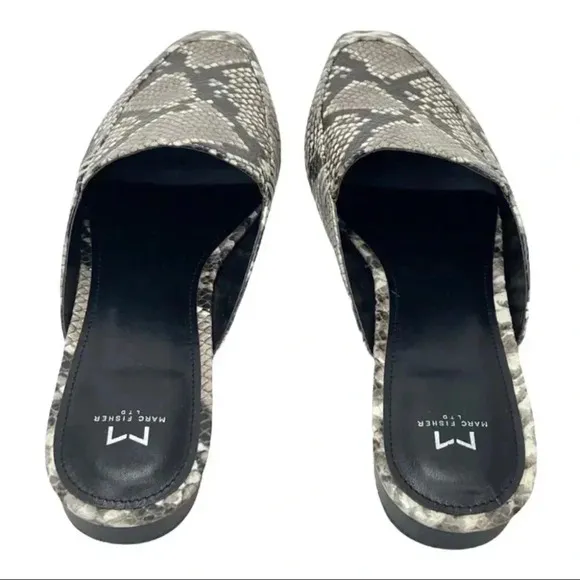 Marc Fisher LTD Pam2 Snake Embossed Leather Womens Flat Mules