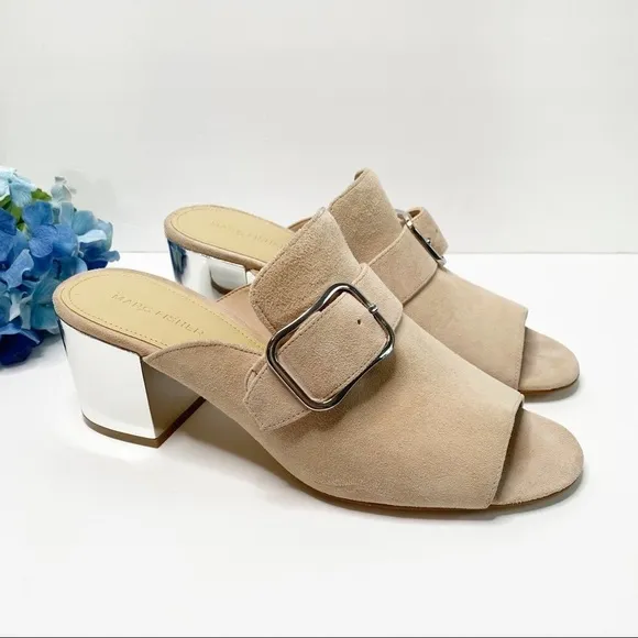 Marc Fisher Mfrima Blush Suede Slides mules Mirrored heel size 10 neutral slip