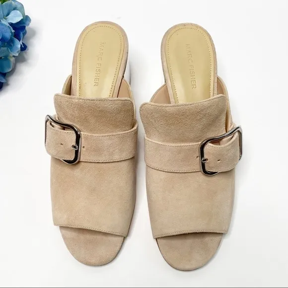 Marc Fisher Mfrima Blush Suede Slides mules Mirrored heel size 10 neutral slip