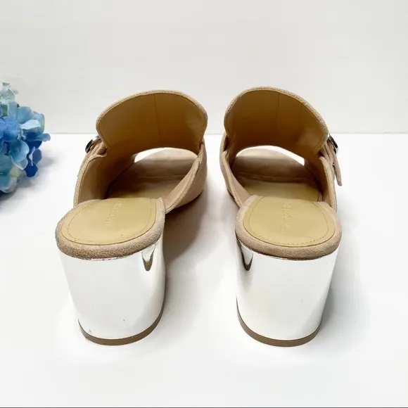 Marc Fisher Mfrima Blush Suede Slides mules Mirrored heel size 10 neutral slip