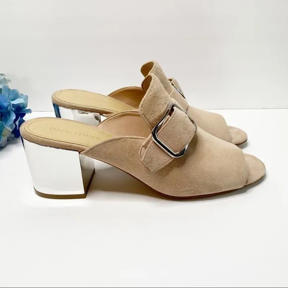 Marc Fisher Mfrima Blush Suede Slides mules Mirrored heel size 10 neutral slip