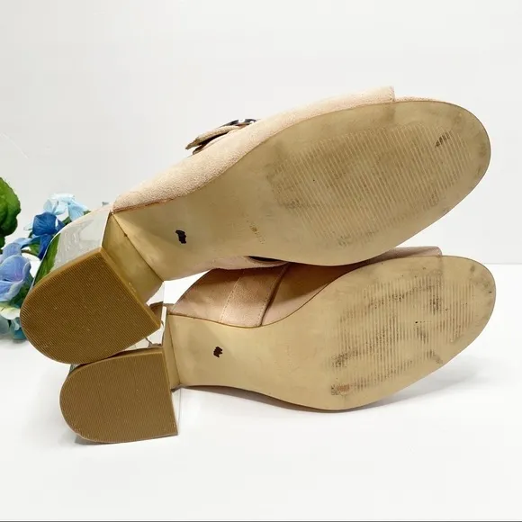 Marc Fisher Mfrima Blush Suede Slides mules Mirrored heel size 10 neutral slip