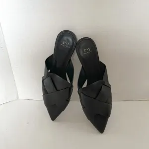 Marc Fisher Sono Pointed Toe Woven Witchy Core Goth Leather Flat Slip On Mules