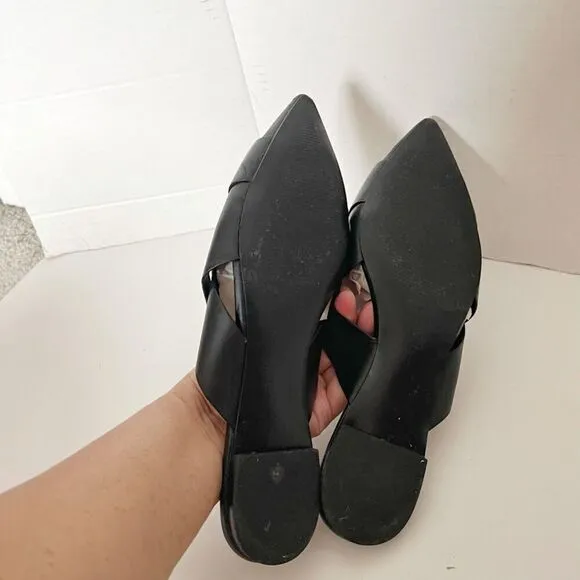Marc Fisher Sono Pointed Toe Woven Witchy Core Goth Leather Flat Slip On Mules