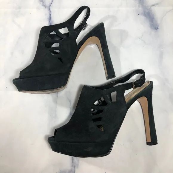 Marc Fisher Trinaa Black Suede Peep Toe Heels