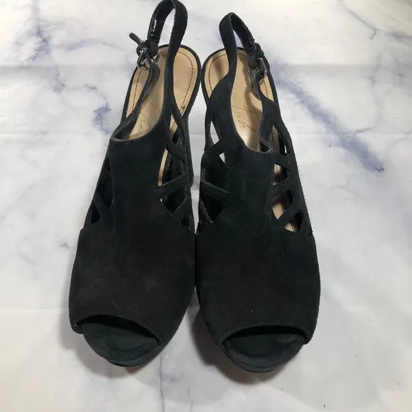 Marc Fisher Trinaa Black Suede Peep Toe Heels