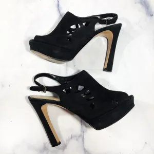 Marc Fisher Trinaa Black Suede Peep Toe Heels