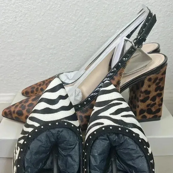 Marc Fisher Women’s Joily Brown Black Animal Print Slingback Block Heels…