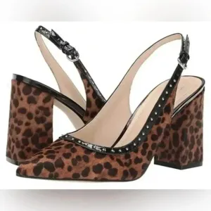 Marc Fisher Women’s Joily Brown Black Animal Print Slingback Block Heels…