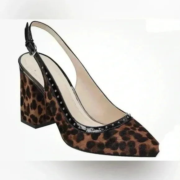 Marc Fisher Women’s Joily Brown Black Animal Print Slingback Block Heels…