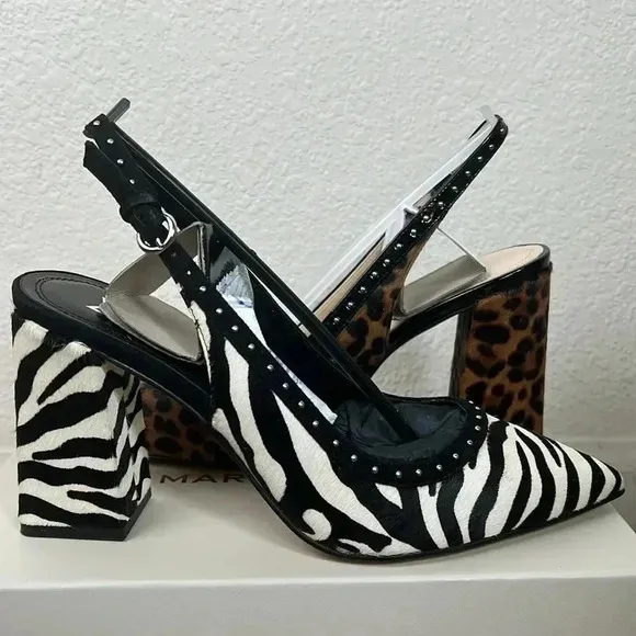 Marc Fisher Women’s Joily Brown Black Animal Print Slingback Block Heels…