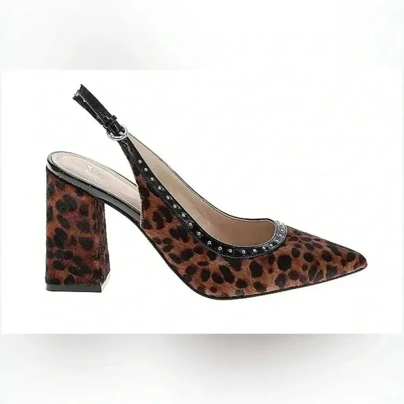 Marc Fisher Women’s Joily Brown Black Animal Print Slingback Block Heels…