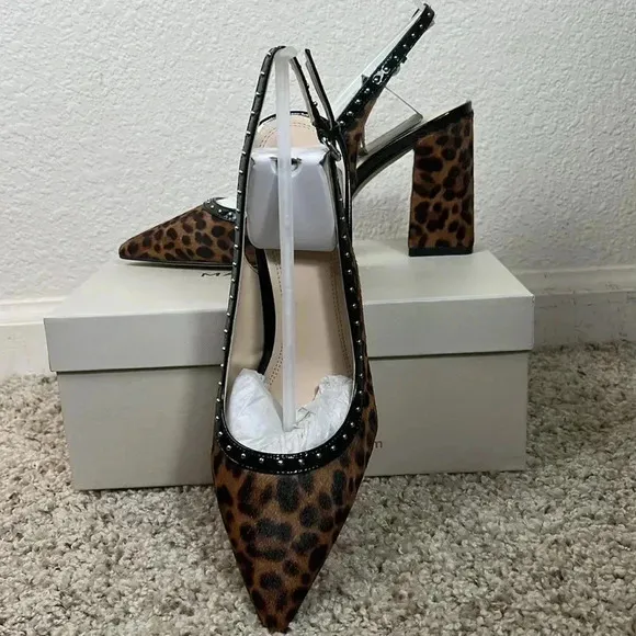 Marc Fisher Women’s Joily Brown Black Animal Print Slingback Block Heels…