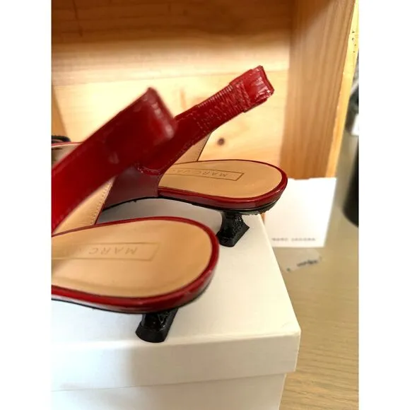 Marc Jacobs Red Patent Leather Sling Back Kitten Heels Size EU 37.5 = US 7