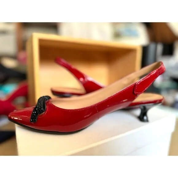 Marc Jacobs Red Patent Leather Sling Back Kitten Heels Size EU 37.5 = US 7