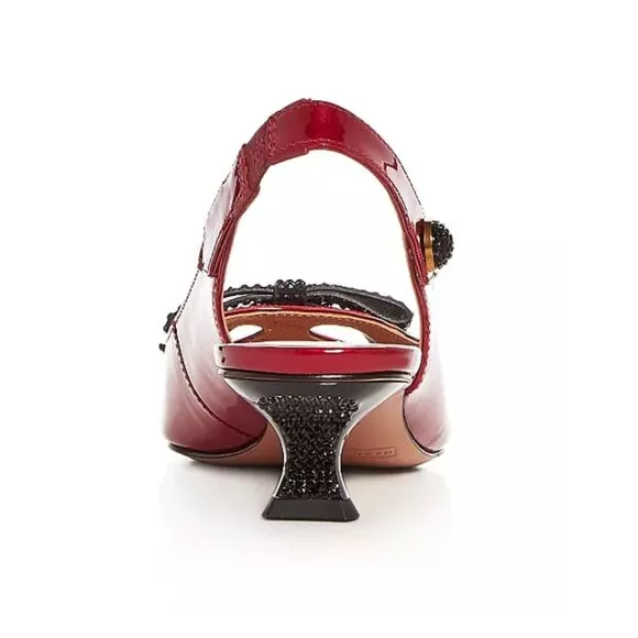 Marc Jacobs Red Patent Leather Sling Back Kitten Heels Size EU 37.5 = US 7