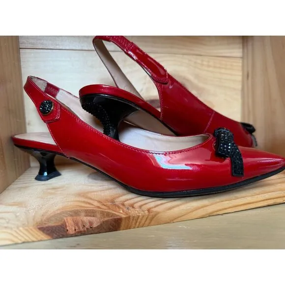 Marc Jacobs Red Patent Leather Sling Back Kitten Heels Size EU 37.5 = US 7