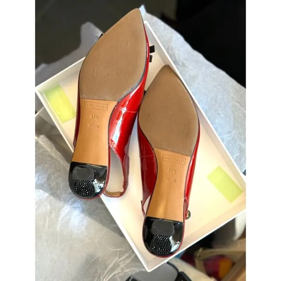 Marc Jacobs Red Patent Leather Sling Back Kitten Heels Size EU 37.5 = US 7