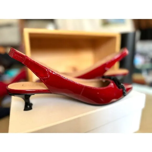 Marc Jacobs Red Patent Leather Sling Back Kitten Heels Size EU 37.5 = US 7