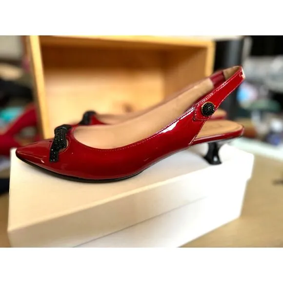 Marc Jacobs Red Patent Leather Sling Back Kitten Heels Size EU 37.5 = US 7