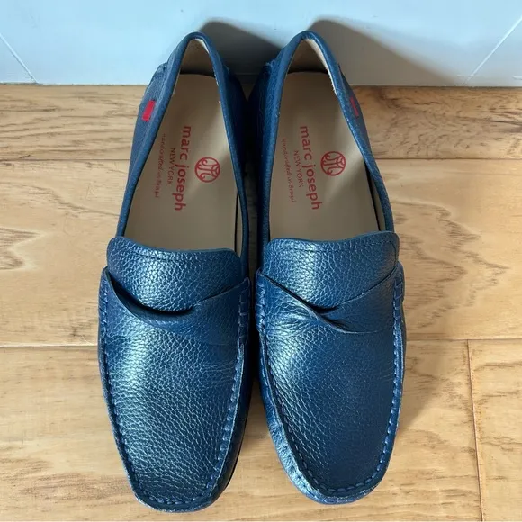Marc Joseph NIB Blue Pebble Leather Loafer 7 Plymouth Twisted Driver Rubber Sole