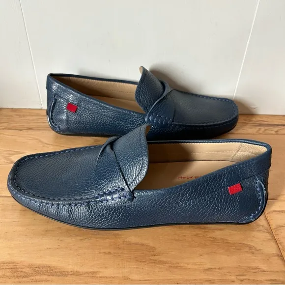 Marc Joseph NIB Blue Pebble Leather Loafer 7 Plymouth Twisted Driver Rubber Sole