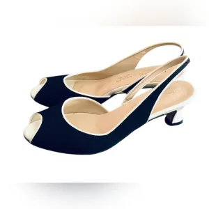 Marchez Vous XO Yeardley Chic Black and White Slingback Heels with Peep-Toe