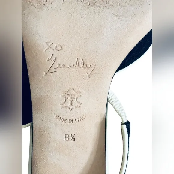 Marchez Vous XO Yeardley Chic Black and White Slingback Heels with Peep-Toe