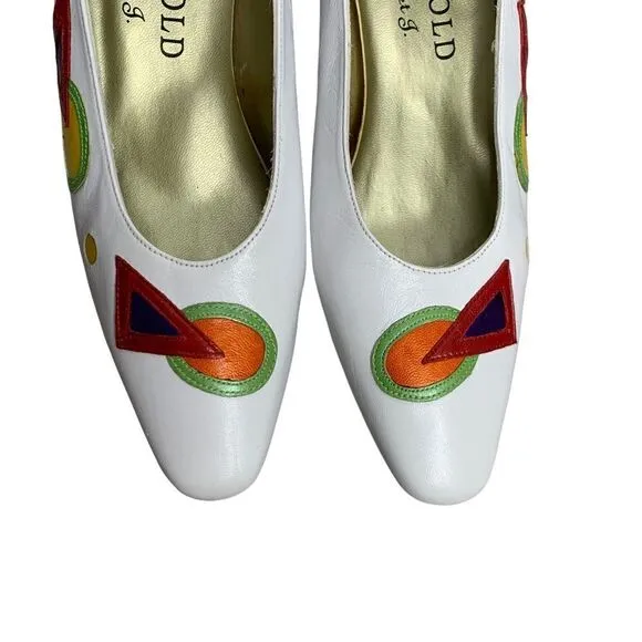 Margaret Jerrold Vintage 1980s Geometric White Kitten Heels | Size 7.5N