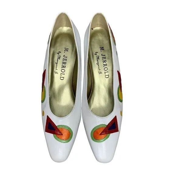 Margaret Jerrold Vintage 1980s Geometric White Kitten Heels | Size 7.5N