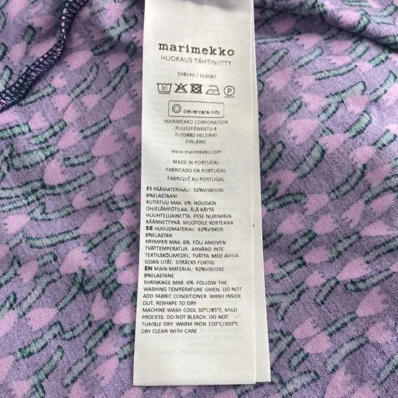 Marimekko Huokaus Tahtiniitty Jersey Floral Dress NWOT Purple Tulip Print