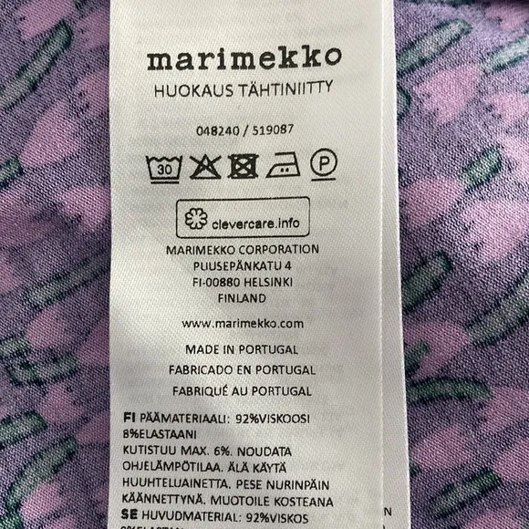 Marimekko Huokaus Tahtiniitty Jersey Floral Dress NWOT Purple Tulip Print