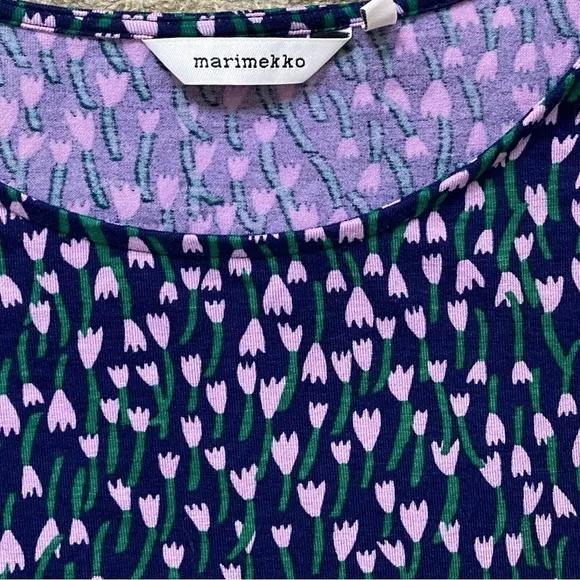 Marimekko Huokaus Tahtiniitty Jersey Floral Dress NWOT Purple Tulip Print